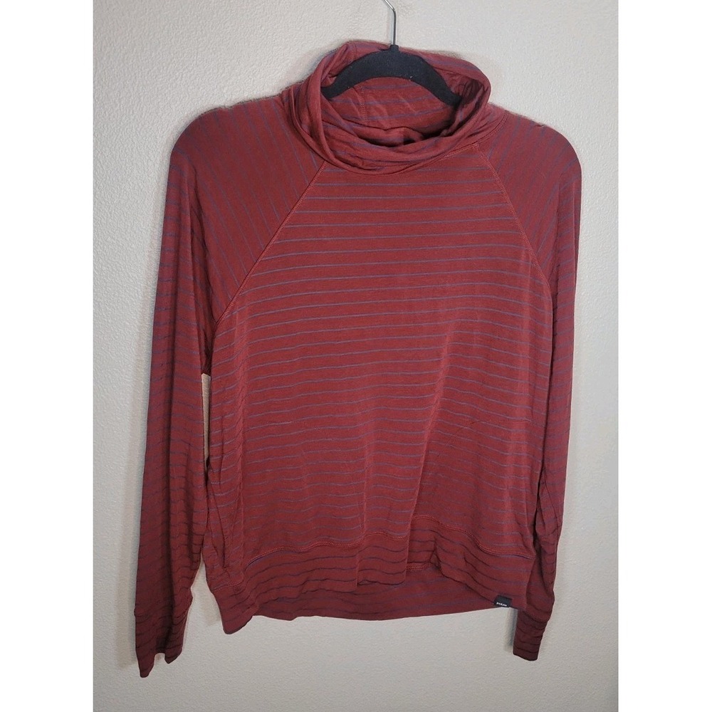 prAna Women's Cowl Neck‎ Long Sleeve Striped Top Medium Red Blue